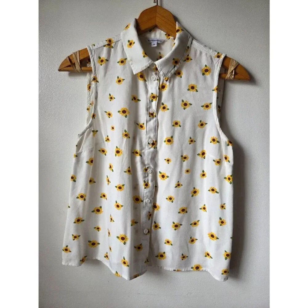 EUC CLOCKHOUSE SUNFLOWER PRINT BUTTON DOWN TANK TOP SIZE SMALL